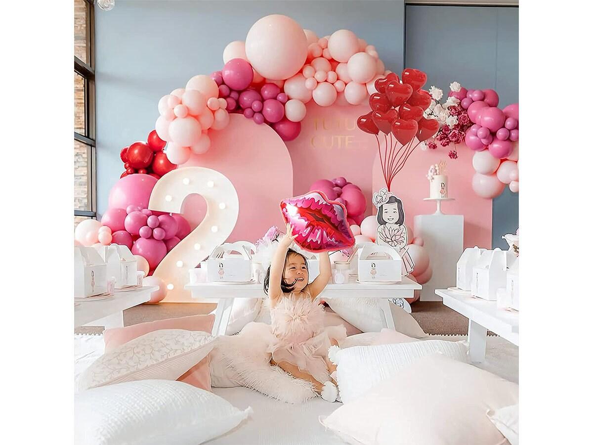 Pink Balloon Garland Arch Kit Macaron Pink Retro Pink Red Balloons and Heart Lip Balloons for Bridal Shower Baby Shower Bachelorette - Lasercutwraps Shop