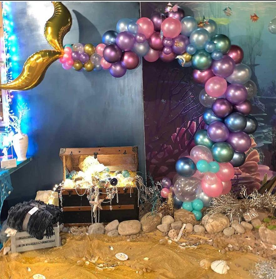 Shimmer and Confetti Premium Mermaid Balloon Garland and Arch Kit. Tail Fins, Pink, Purple, Aqua, Gold, Tying Tool, Fishing Line, Tape, Glue - Lasercutwraps Shop