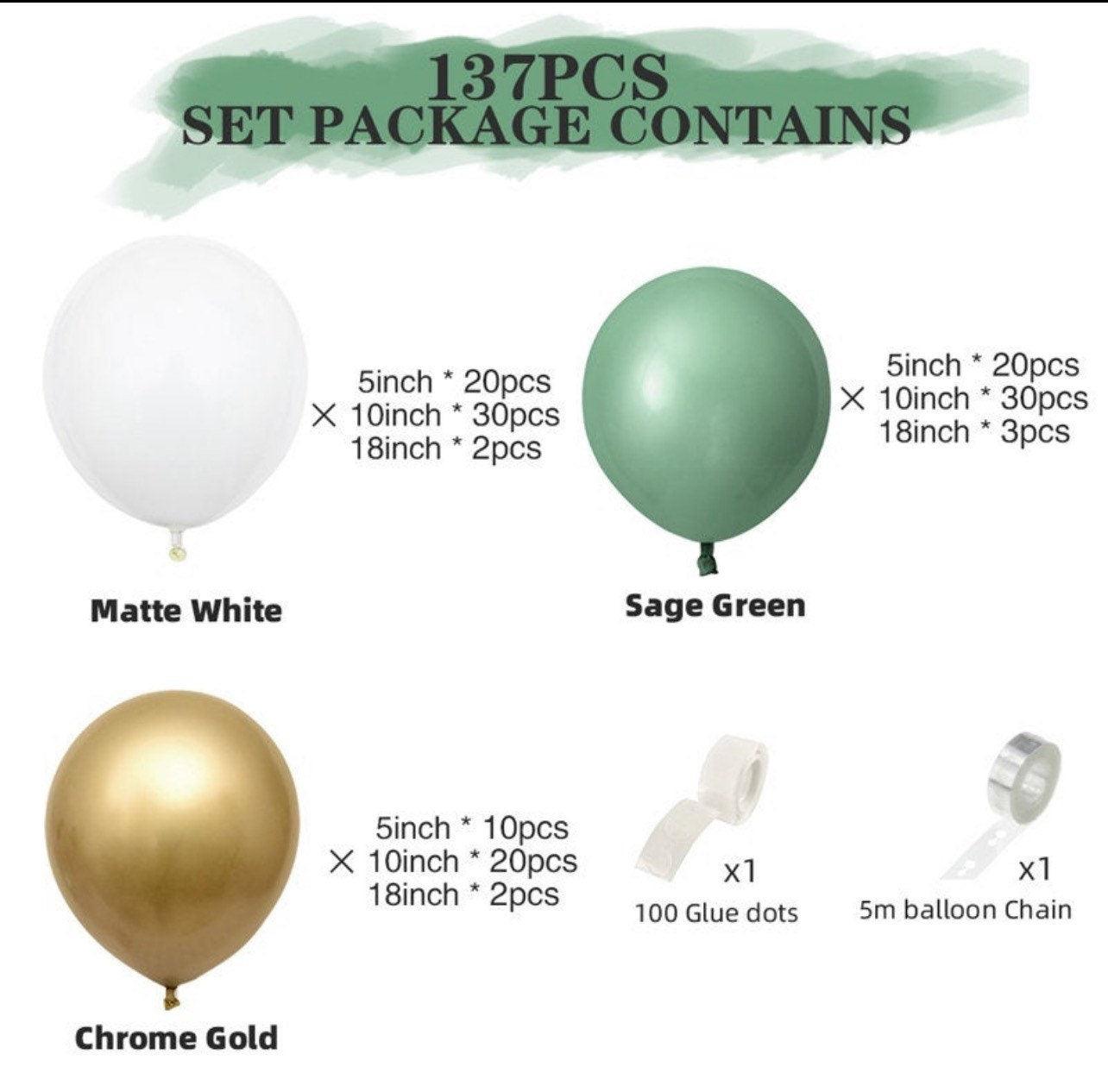 137pcs Olive Green Balloon Garland Arch Kit White Gold Balloons Retro for Wedding Birthday Balloons Baby Shower - Lasercutwraps Shop