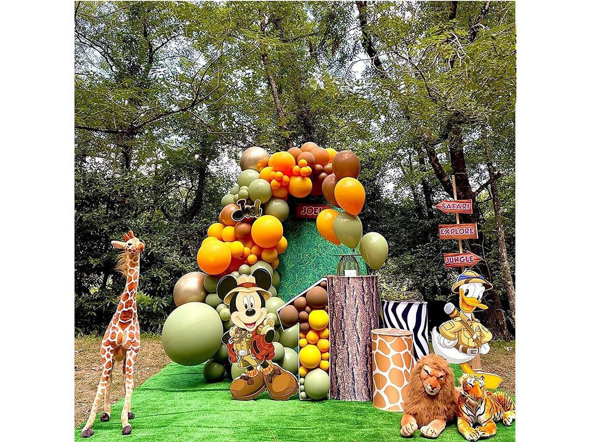 177Pcs Jungle Safari Balloons Garland Arch Kit,Sage Green Blush Yellow Coffee Animal Print Balloons for Wild One Birthday Party Decorations - Lasercutwraps Shop