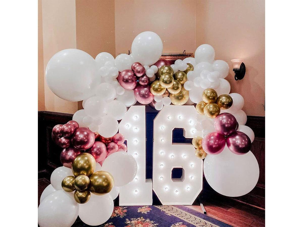 White Metallic Pink 85Pcs Balloons Garland Arch Kit 12In Gold Metallic Balloons 5Pcs 18In White Latex Chrome Balloons with Glue Dots Balloon - Lasercutwraps Shop