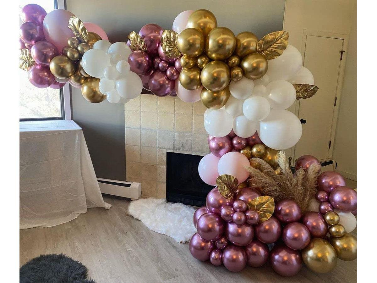 White Metallic Pink 85Pcs Balloons Garland Arch Kit 12In Gold Metallic Balloons 5Pcs 18In White Latex Chrome Balloons with Glue Dots Balloon - Lasercutwraps Shop