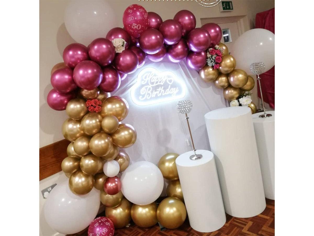 White Metallic Pink 85Pcs Balloons Garland Arch Kit 12In Gold Metallic Balloons 5Pcs 18In White Latex Chrome Balloons with Glue Dots Balloon - Lasercutwraps Shop