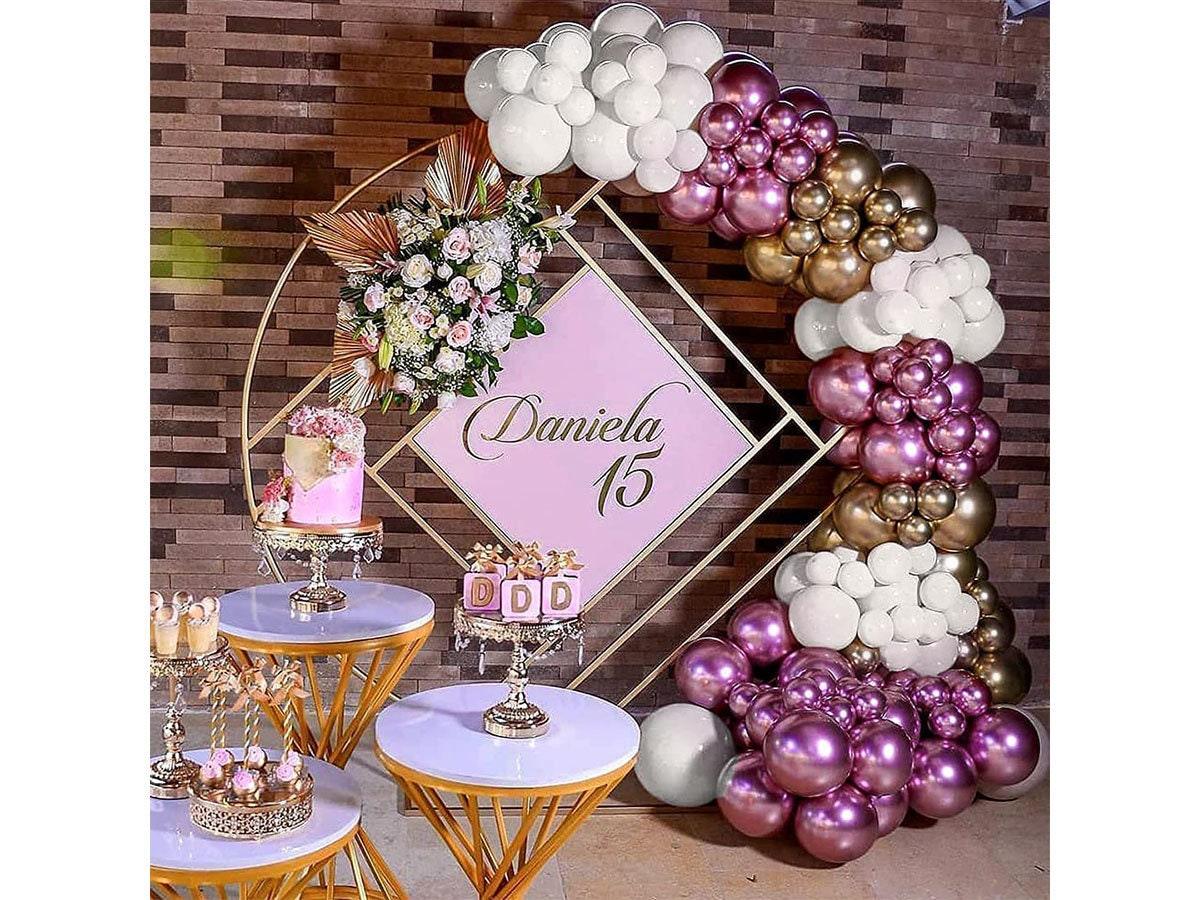 White Metallic Pink 85Pcs Balloons Garland Arch Kit 12In Gold Metallic Balloons 5Pcs 18In White Latex Chrome Balloons with Glue Dots Balloon - Lasercutwraps Shop