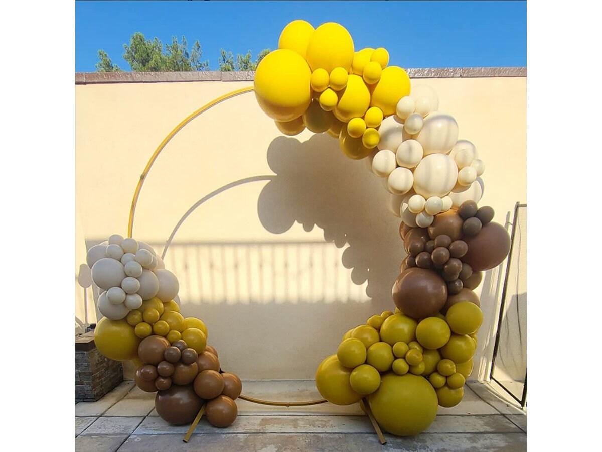 Double Stuffed Mustard Yellow Brown White Sand Balloons Garland Arch Kit Dark Lemon Coffee Pastel Balloons For Daisy Bee Sunshin - Lasercutwraps Shop