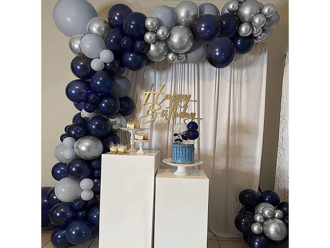 Navy Blue Balloon Arch Garland Kit with Silver Grey Latex Balloons Agate Balloons for Birthday Graduation Wedding Decoration Party Supplies - Lasercutwraps Shop