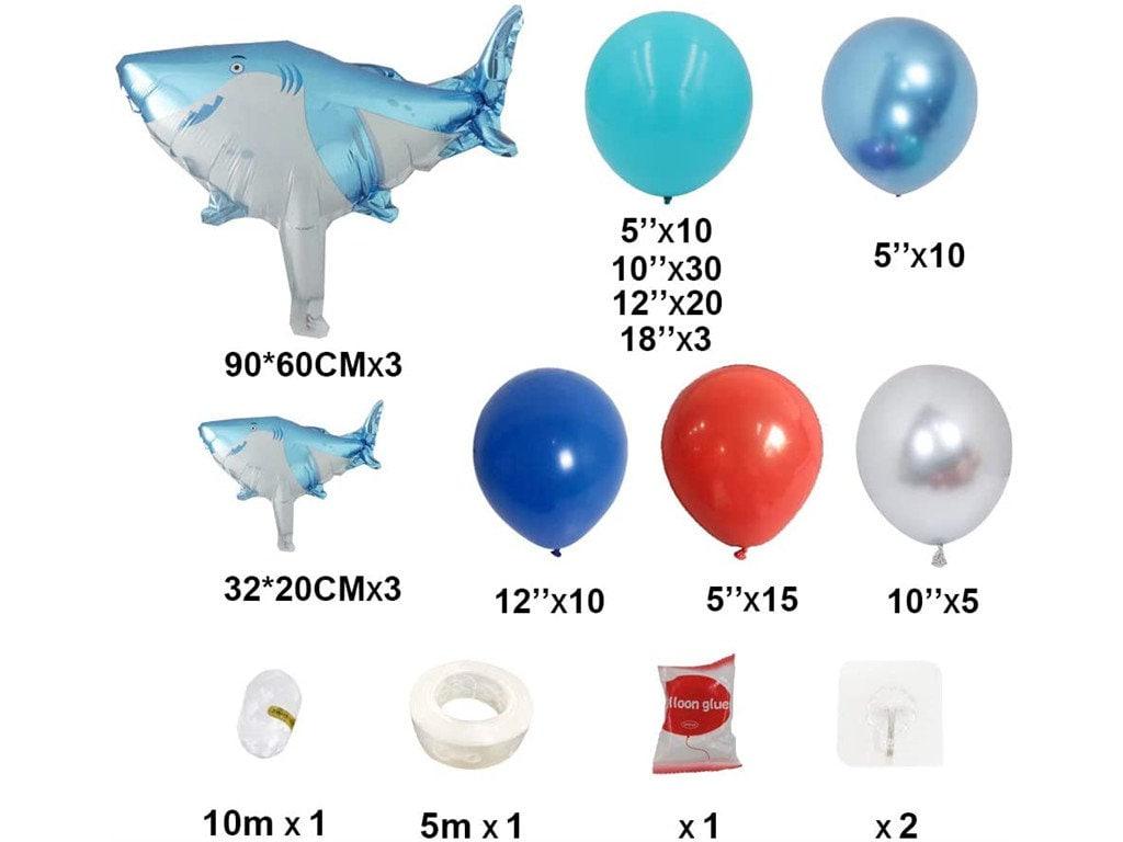 Shark Party Decorations Supplies Caribbean Blue Sliver Red Balloon Arch Kit & Garland With Shark Balloons, 115pcs For Baby Shower - Lasercutwraps Shop