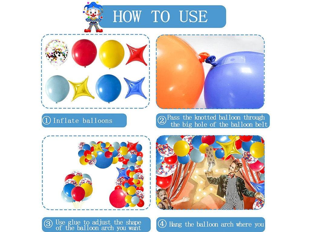 Carnival Circus Balloon Garland Arch Kit 120pcs Red Blue Yellow Primary Balloons DIY Fiesta Balloon Rainbow Confetti and Star Foil Balloons - Lasercutwraps Shop