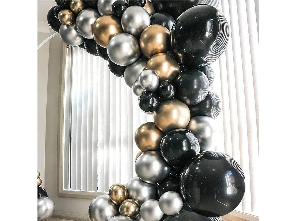 Black Gold Silver Balloon Garland Kit, 124pcs Metallic Gold Balloon Chrome Silver Balloon Black Balloon, Black and Gold Party Decorations - Lasercutwraps Shop