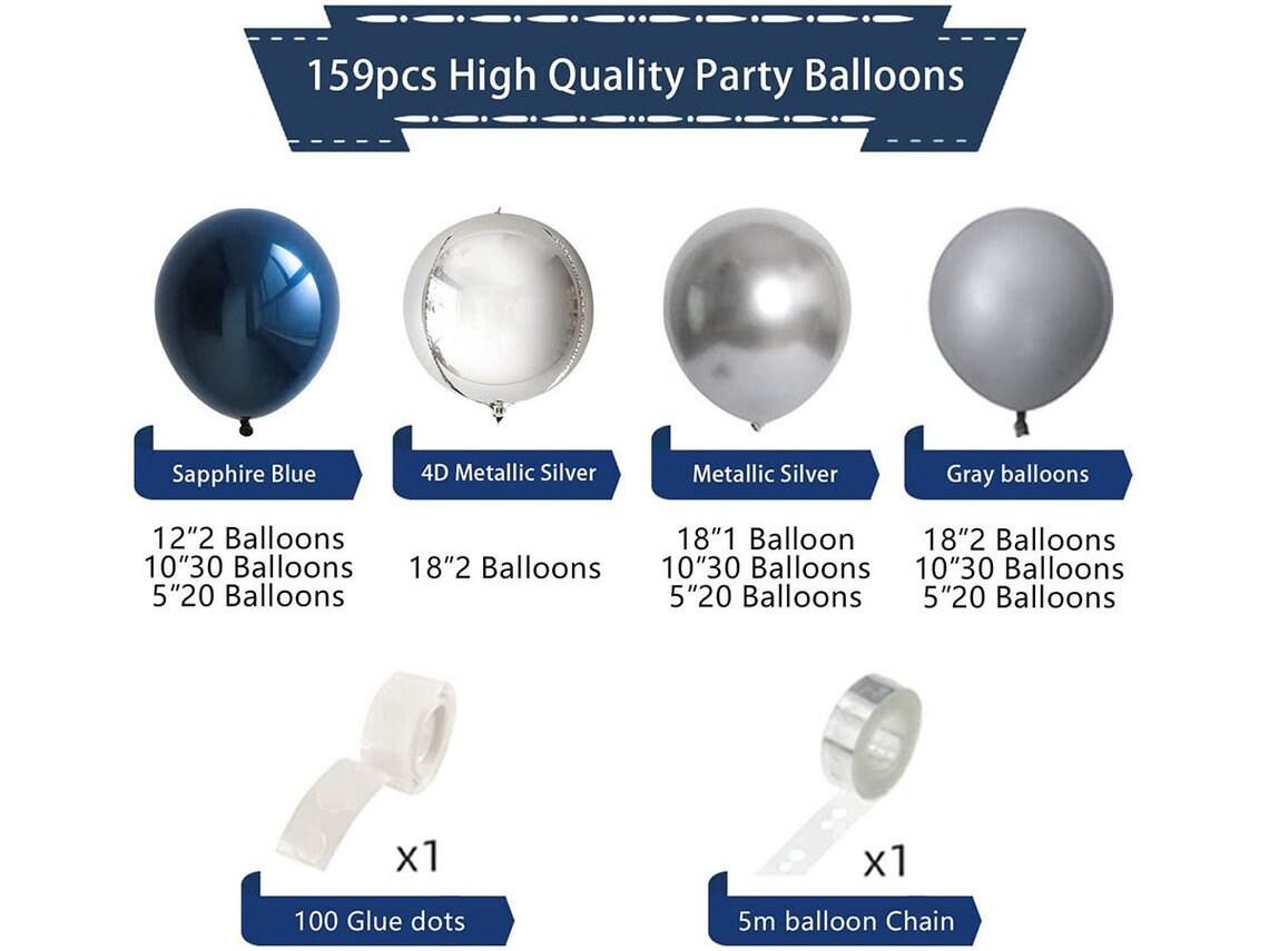 Navy Blue Silver Balloons Garland Kit, 159 pcs Navy Blue White Silver Confetti Balloons Arch Kit for Birthday Party Baby Shower Decorations - Lasercutwraps Shop