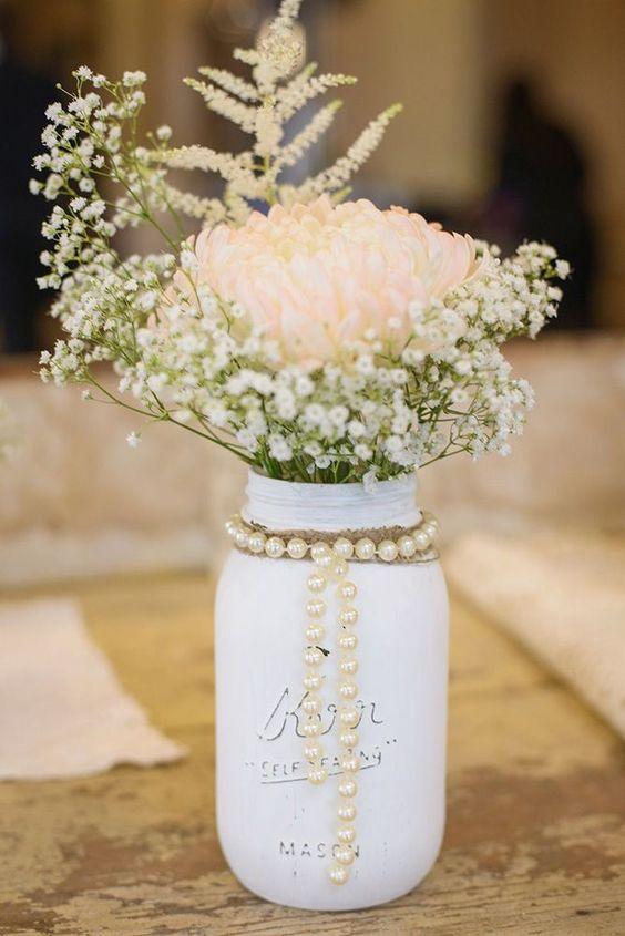 3 Pint Painted Mason Jars, Painted Mason Jars, Shabby Chic Mason Jars for Wedding Centerpieces and Wedding Aisle Decorations - Lasercutwraps Shop