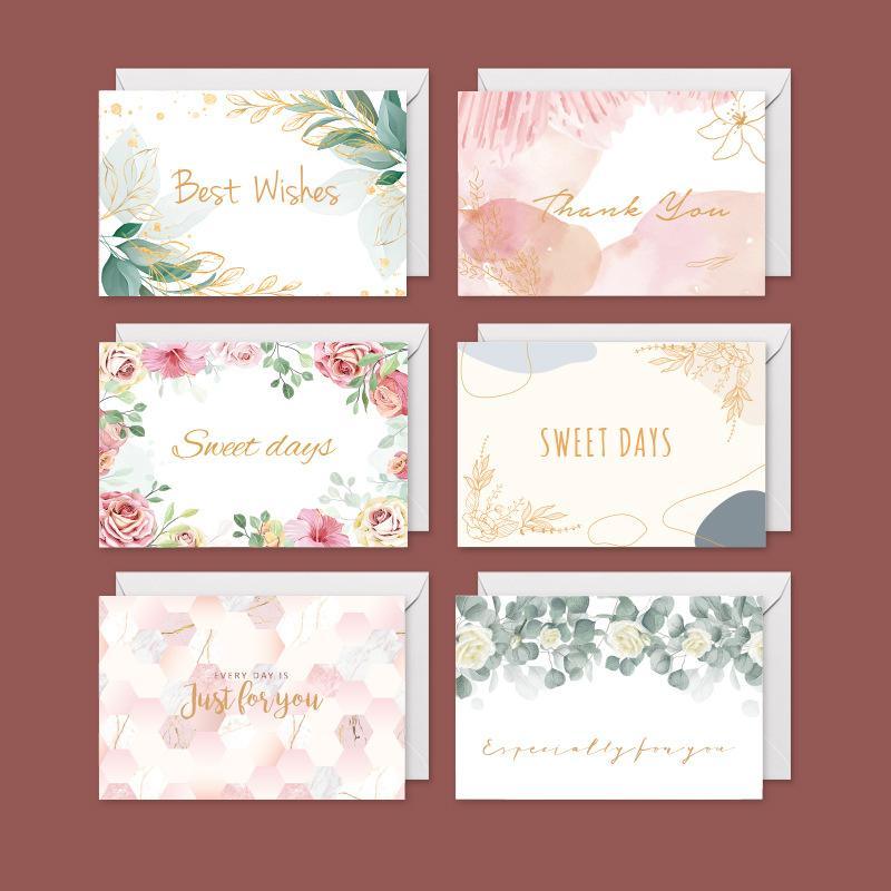 Thank You Cards With Envelopes 48 Bulk - Floral Leaves Gold Thank You Cards 6 Design 4 X 6 Inch - Lasercutwraps Shop