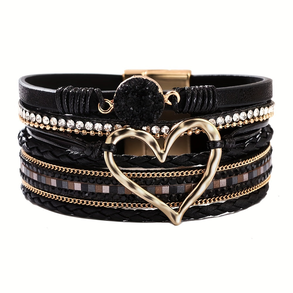 Bohemian Multi-Layer Imitate Faux Leather Bracelet Hand-Woven Bracelet Golden
