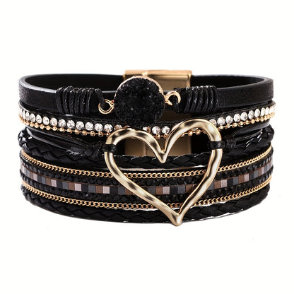 Bohemian Multi-Layer Imitate Faux Leather Bracelet Hand-Woven Bracelet Golden