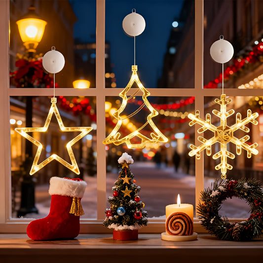 1pc and 3pcs optional LED Christmas lights with star, snowflake, and Christmas tree designs