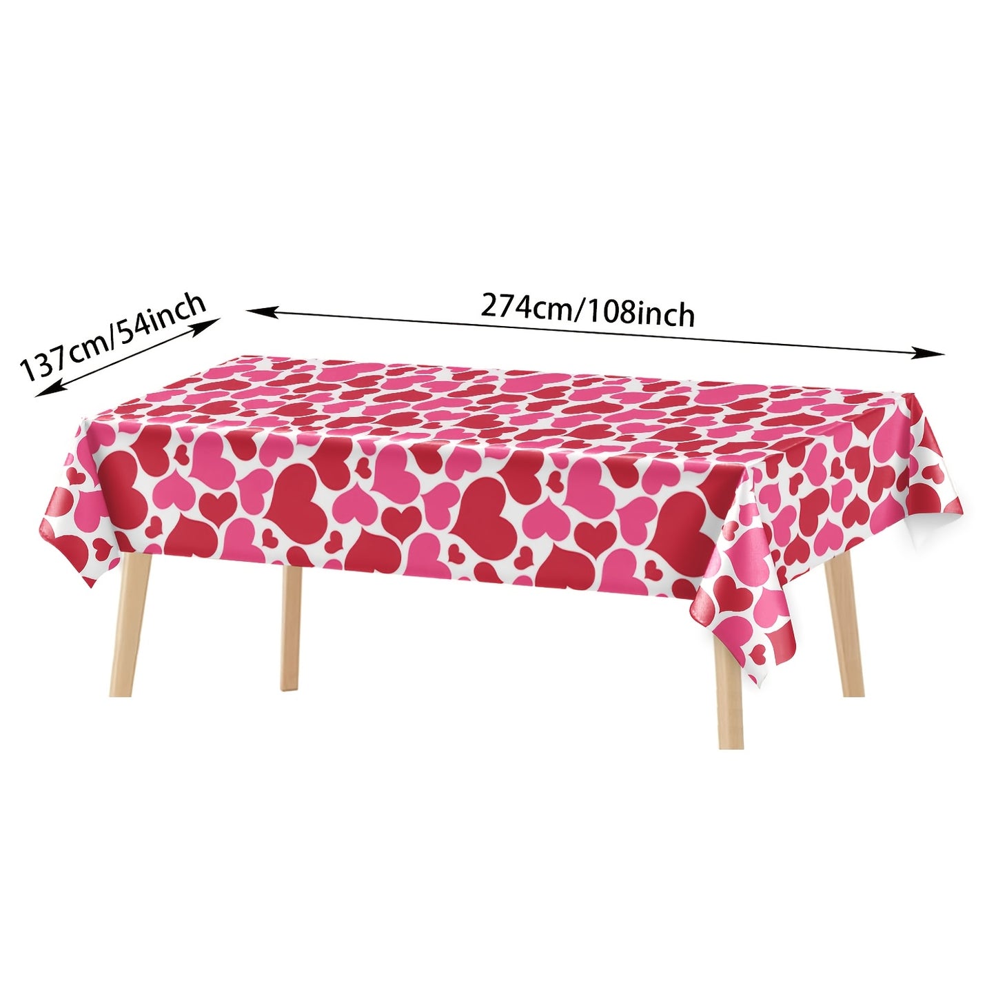 1pc Valentine's Day Pink Rose Fun Party Tablecloth, 108x54 Inch Pink Rose Heart Plastic Tablecloth for Valentine's Party Decorations