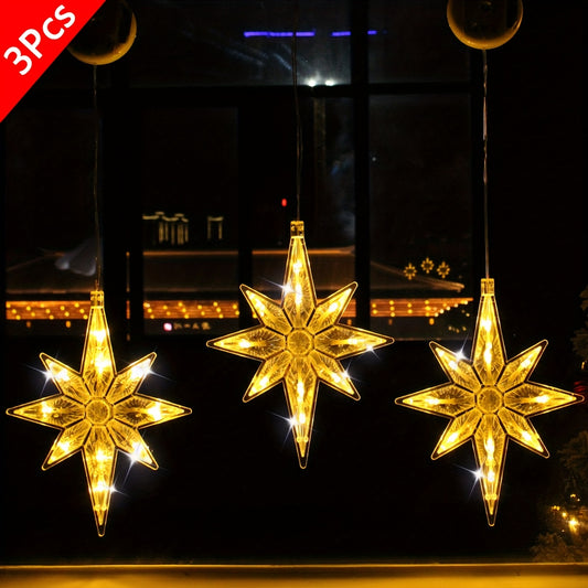 3pcs, Window Decor Polaris Sucker String Lights, Battery Operated, Christmas Decorations
