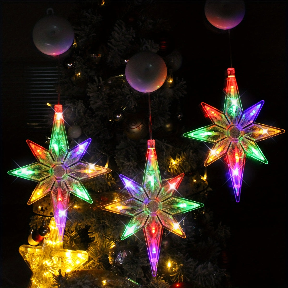 3pcs, Window Decor Polaris Sucker String Lights, Battery Operated, Christmas Decorations