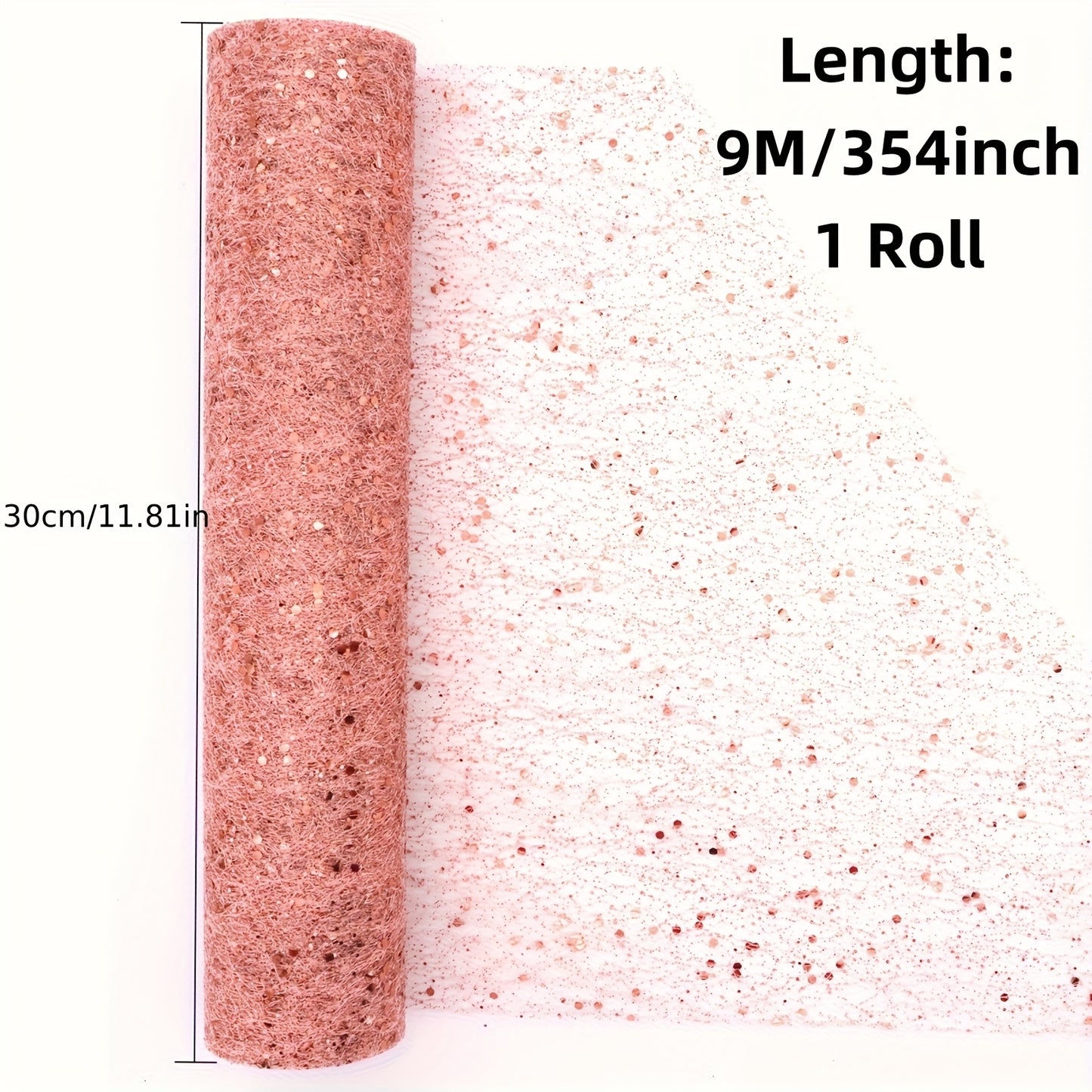 Ideal for Wedding Decorations, This Roll of Sparkling Rose Golden Tulle Measures 354 Inches Long
