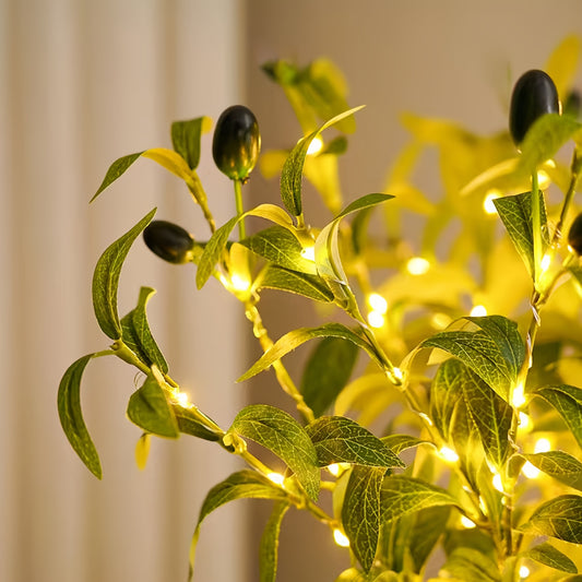 1pc LED Faux Olive Branch Tree Light With Metallic Wire, Battery-Powered Decorative Lamp For Home, Switch Control, Multi-color, Great For Birthdays And Holiday Decor, Lighting And Decor Accessory