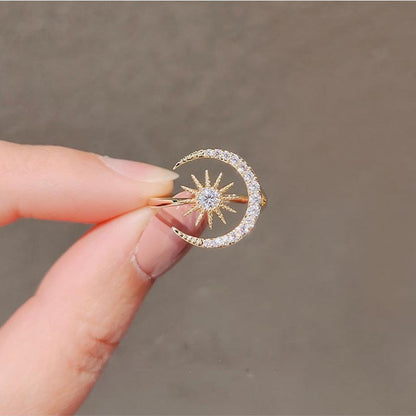 Ring light luxury Synthetic Zirconia moon & star