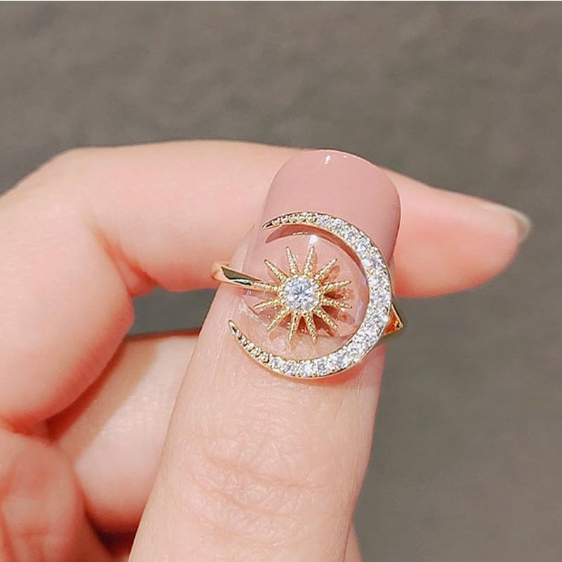 Ring light luxury Synthetic Zirconia moon & star