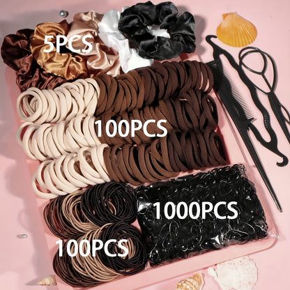 1209pcs Women's Hair Accessory Set, Assorted Elastic Hairbands, Bohemian and Minimalist Styles, Headbands, Ponytail Holders, Bun Makers, Disposable Hair Elastics, Bun Makers, Various Hair Styling Packs