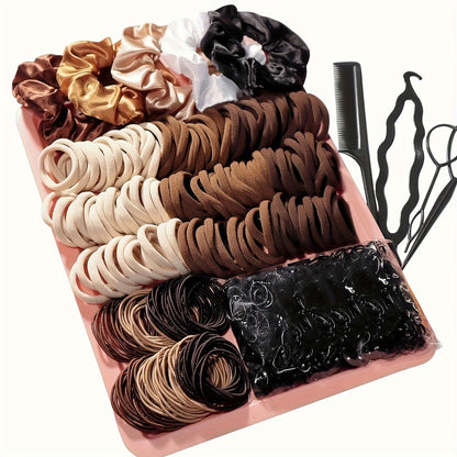 1209pcs Women's Hair Accessory Set, Assorted Elastic Hairbands, Bohemian and Minimalist Styles, Headbands, Ponytail Holders, Bun Makers, Disposable Hair Elastics, Bun Makers, Various Hair Styling Packs