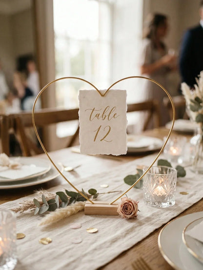 4-Piece Metal Heart Wreath with Wooden Base Gold Floral Display Stand