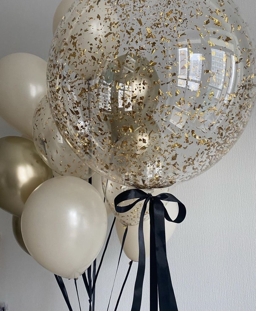 Sparkling Gold Flaked Light Up Balloons Set / Luxury Standing LED Balloon Centerpieces Decor