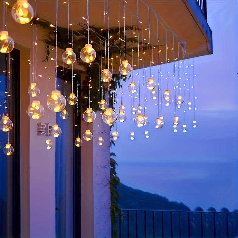 A 3.1-meter Festive String Light with 108 LED Bulbs - 12 Transparent Spherical Lights, Battery-powered, No Plug Required
