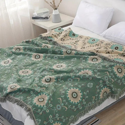 Retro Mandala Reversible Cotton Blanket