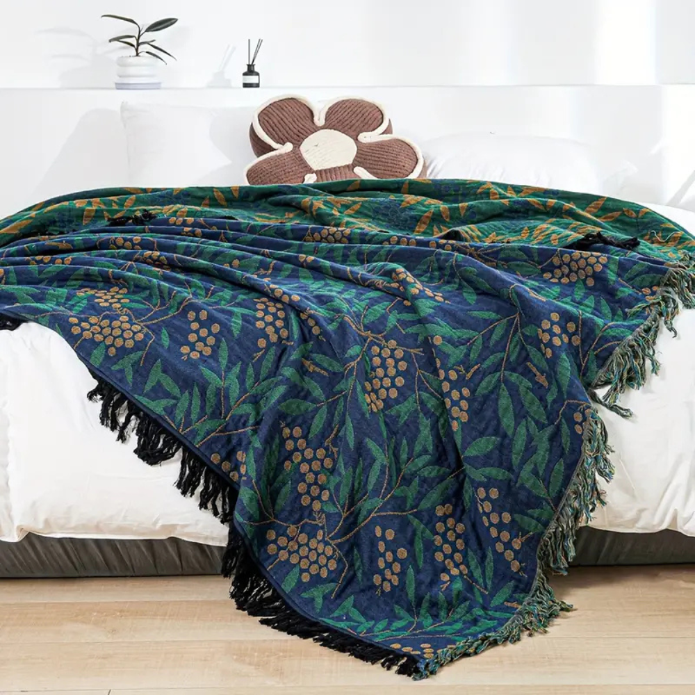 Vibrant Begonia Fruit Tassel Cotton Blanket