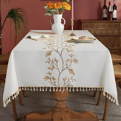Embroidered Floral Tassel Tablecloth