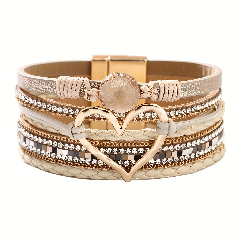 Bohemian Multi-Layer Imitate Faux Leather Bracelet Hand-Woven Bracelet Golden