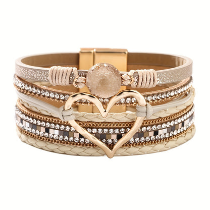 Bohemian Multi-Layer Imitate Faux Leather Bracelet Hand-Woven Bracelet Golden