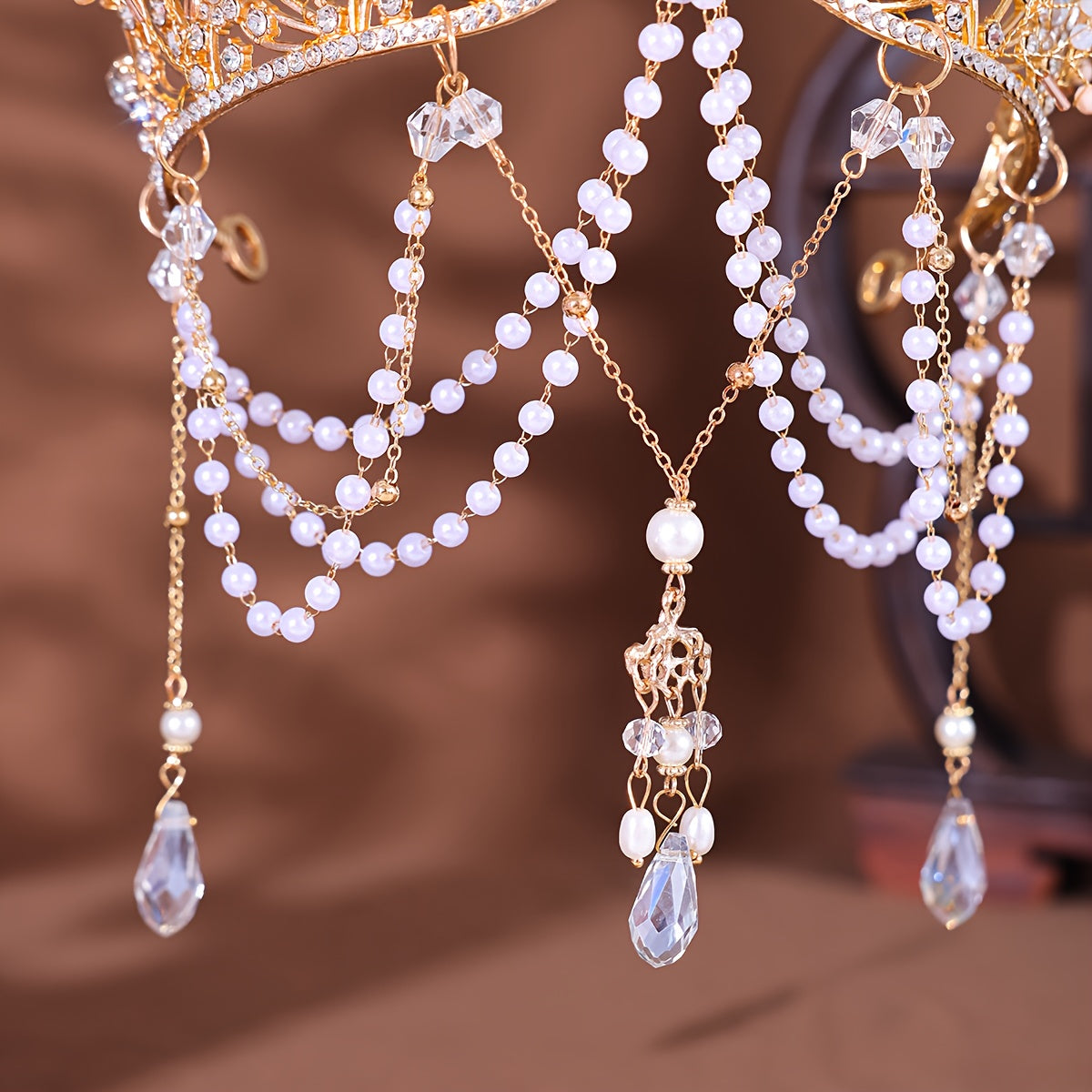 Baroque Crown Tiara Headband for Women - Elegant Golden-Tone Metal with Intricate Floral Design