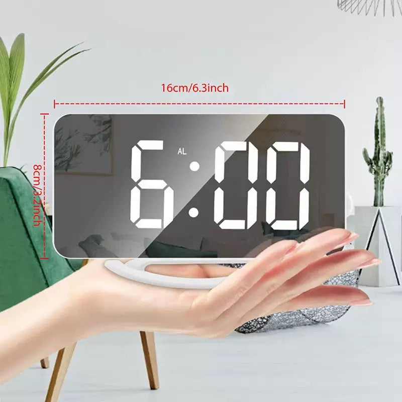 Digital Clock Large Display, LED Electric Alarm Clocks Mirror Surface for Makeup with Diming Mode