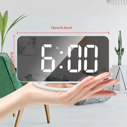 Digital Clock Large Display, LED Electric Alarm Clocks Mirror Surface for Makeup with Diming Mode