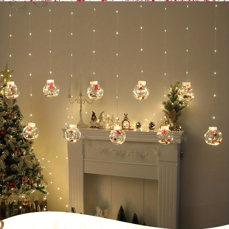 LED Christmas Curtain Lights with Wishing Ball & Snowman Tree Hanging Decorations