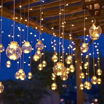 A 3.1-meter Festive String Light with 108 LED Bulbs - 12 Transparent Spherical Lights, Battery-powered, No Plug Required