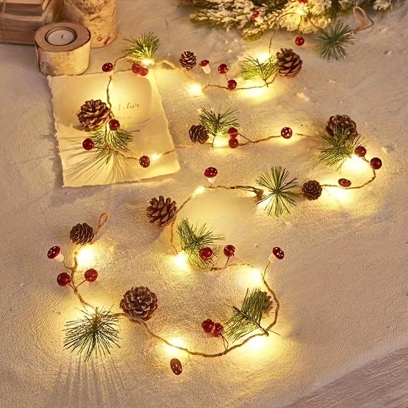 1pc, Christmas Decorative Light String, Green Leaf Pine Needles (Plastic Pine Cones)