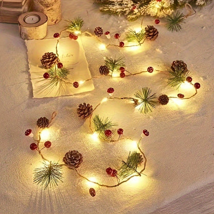 1pc, Christmas Decorative Light String, Green Leaf Pine Needles (Plastic Pine Cones)