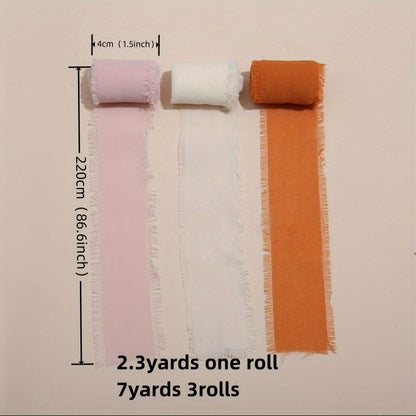 3 Roll Handmade Fringe Chiffon Ribbon Colorful Ribbon Wedding Invitations, Bridal Bouquets