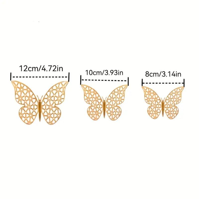 12pcs 3D Golden Hollow Butterfly Cake Toppers / Perfect for Birthday Cupcakes, Wall Decor, Wedding & Theme Parties - Lasercutwraps Shop