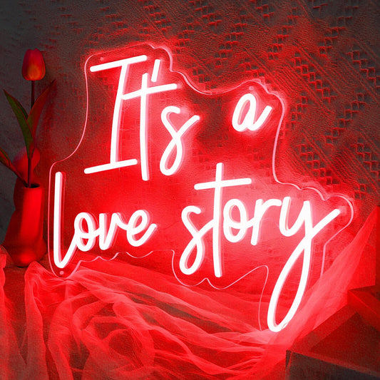 It's a Love Story Neon Sign, Neon Sign Bedroom, Neon Sign Wall Decor, Wedding Party
