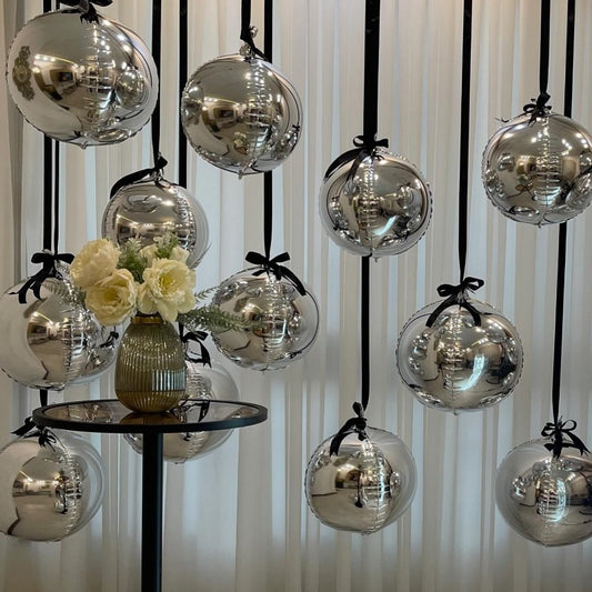 12-Pack Silvery Mirror 4D Spherical Aluminum Foil Balloons Set