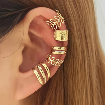 5pcs Women's C-Shaped Clip-On Earrings Set, Minimalist No-Piercing Ear Cuff Earrings