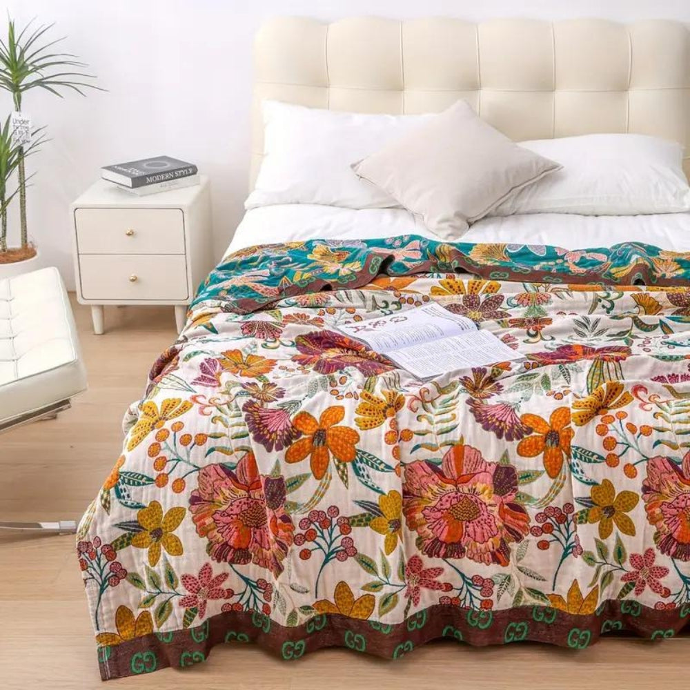 Charm Floral Cotton Blanket Throw