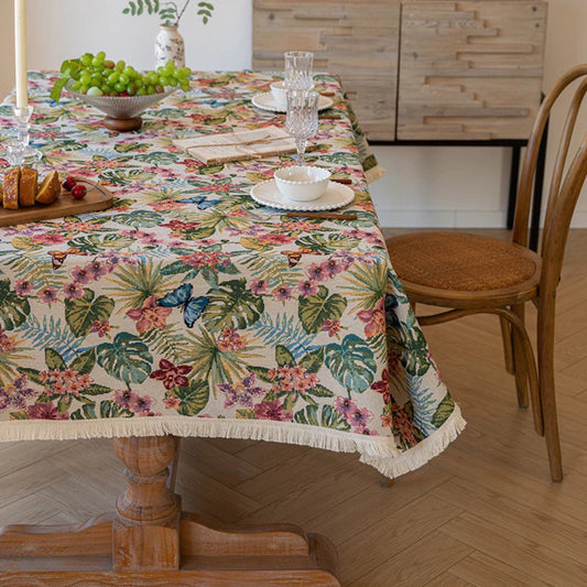 Ornate Floral Linen Tablecloth